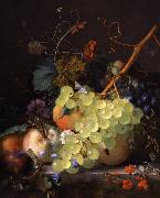 Jan van Huijsum of grapes and a peach on a table top Germany oil painting artist